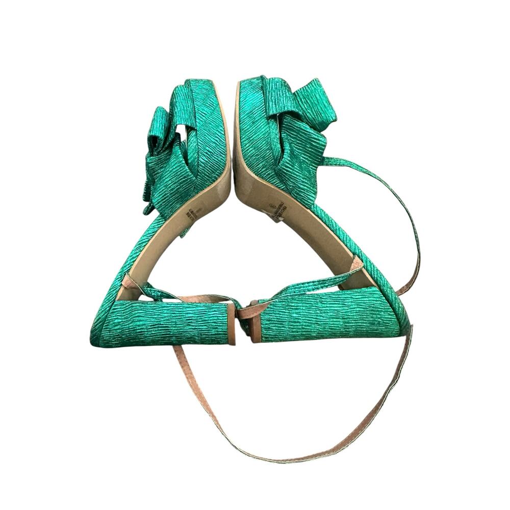 Lulus Lilsa Green Metallic Bow Platform Ankle Strap Heels Size 8.5 - Picture 5 of 10
